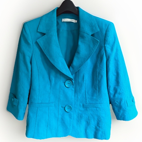 Melanie Lyne BLAZER Size 6 Vintage 3/4 Sleeves Lined Pockets Turquoise Jacket - Picture 1 of 15